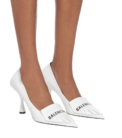 Shop Balenciaga Knife Fringed Leather Pumps In White