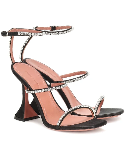 Shop Amina Muaddi Gilda Embellished Satin Sandals In Black