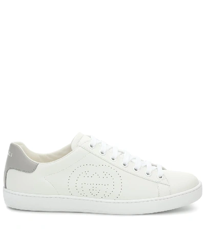 Shop Gucci New Ace Leather Sneakers In White