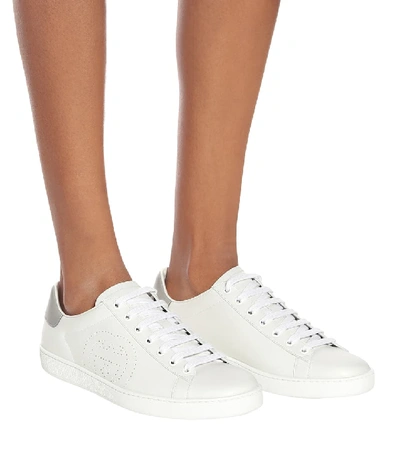 Shop Gucci New Ace Leather Sneakers In White