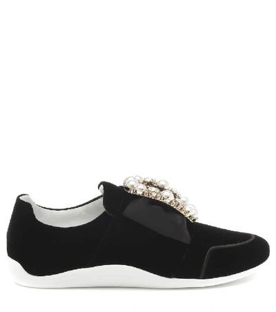 Shop Roger Vivier Sporty Viv' Bow Velvet Sneakers In Black