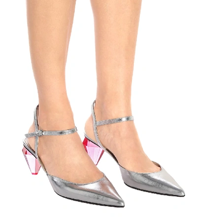 Shop Marc Jacobs The Slingback Leather Pumps In Metallic