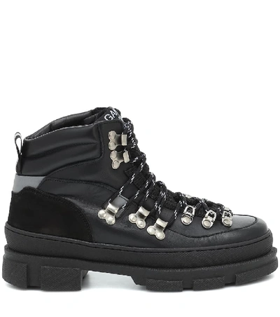 Shop Ganni Sporty Hiking Leather Ankle Boots In Black
