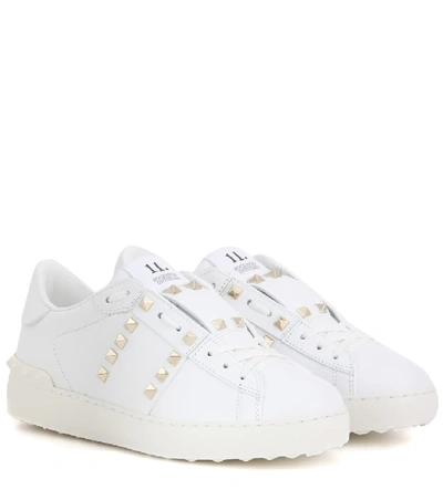 Shop Valentino Garavani Rockstud Untitled Leather Sneakers In White