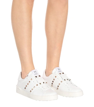 Shop Valentino Garavani Rockstud Untitled Leather Sneakers In White