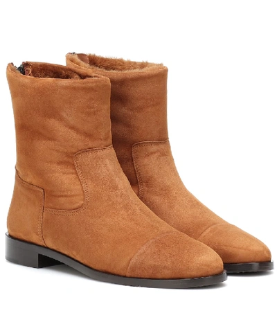Shop Bougeotte Shearling-lined Suede Ankle Boots In Brown