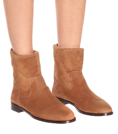 Shop Bougeotte Shearling-lined Suede Ankle Boots In Brown