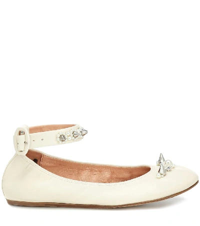 Shop Simone Rocha Embellished Leather Ballet Flats In White