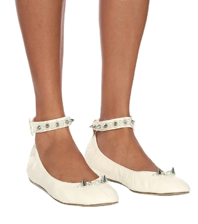 Shop Simone Rocha Embellished Leather Ballet Flats In White