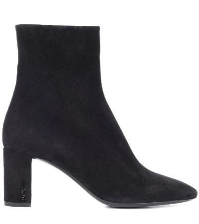 Shop Saint Laurent Lou 70 Suede Ankle Boots In Black