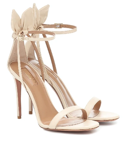 Shop Aquazzura Bow Tie Leather Sandals In Beige