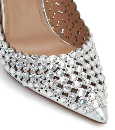 Shop Aquazzura Tequila 105 Crystal-embellished Slingback Pumps In Silver