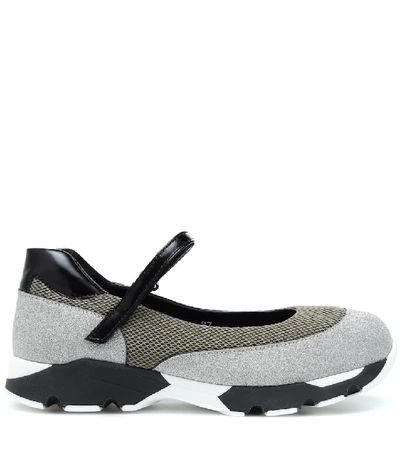 Shop Marni Glitter And Mesh Sneakers In Grey