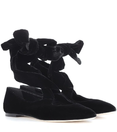 Shop The Row Elodie Velvet Ballerinas In Black