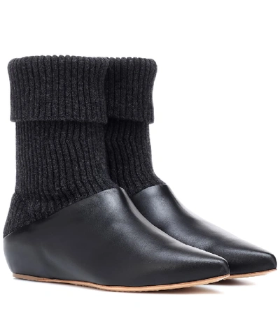 Shop Gabriela Hearst Rocia Knit And Leather Ankle Boots In Black