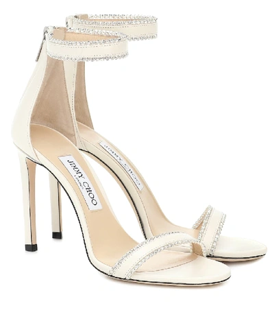 Shop Jimmy Choo Dochas 100 Embellished Leather Sandals In White
