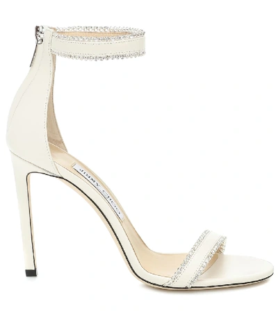 Shop Jimmy Choo Dochas 100 Embellished Leather Sandals In White