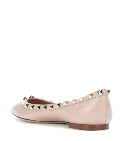 Shop Valentino Rockstud Leather Ballet Flats In Neutrals