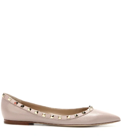 Shop Valentino Rockstud Leather Ballet Flats In Neutrals