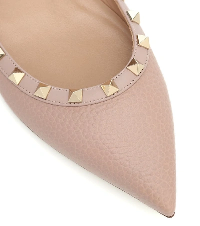 Shop Valentino Rockstud Leather Ballet Flats In Neutrals