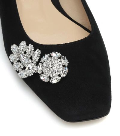 Shop Jimmy Choo Mirele Embellished Suede Ballet Flats In Black