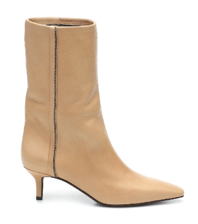 Shop Brunello Cucinelli Leather Ankle Boots In Beige