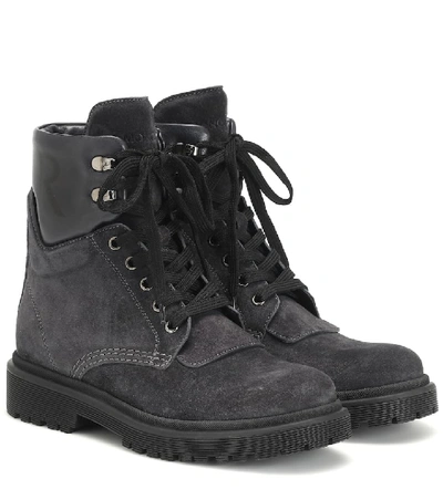 Shop Moncler Patty Suede Ankle Boots In Grey