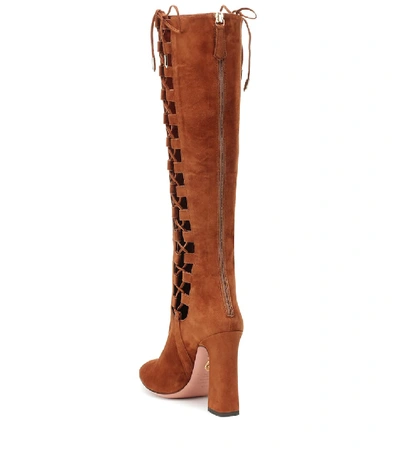 Shop Aquazzura Medina 105 Suede Knee-high Boots In Brown