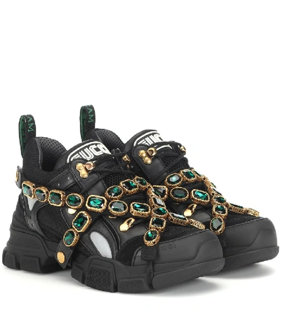 Shop Gucci Flashtrek Embellished Sneakers In Black