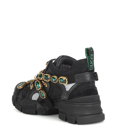 Shop Gucci Flashtrek Embellished Sneakers In Black