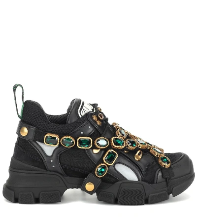 Shop Gucci Flashtrek Embellished Sneakers In Black