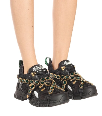 Shop Gucci Flashtrek Embellished Sneakers In Black