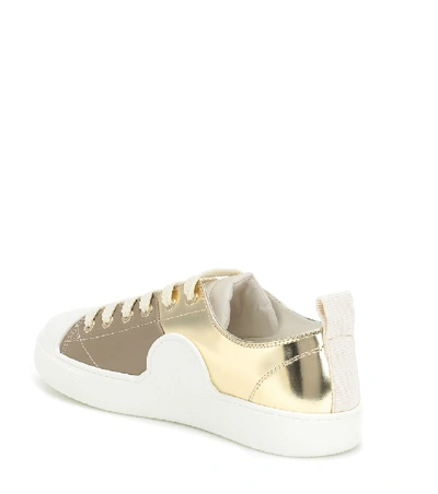 Shop Moncler Linda Metallic Leather Sneakers In Gold