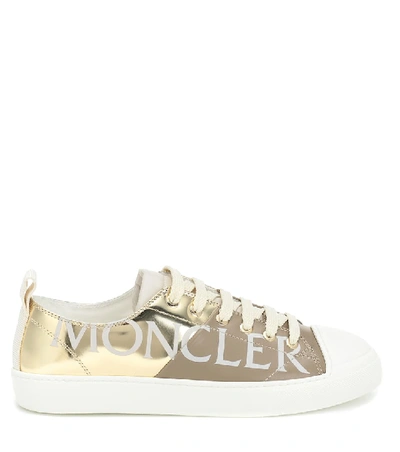 Shop Moncler Linda Metallic Leather Sneakers In Gold