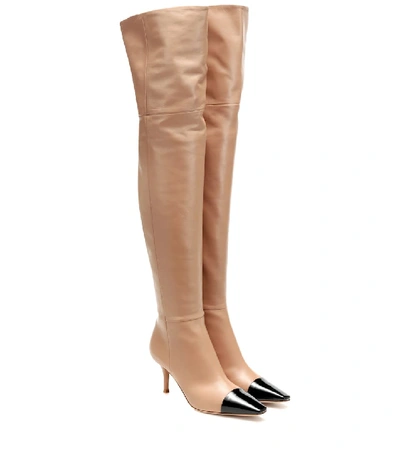 Shop Gianvito Rossi Leather Over-the-knee Boots In Beige
