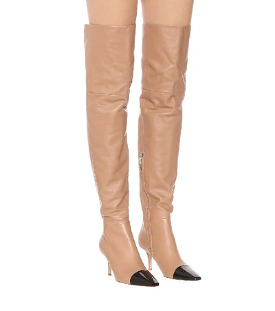 Shop Gianvito Rossi Leather Over-the-knee Boots In Beige