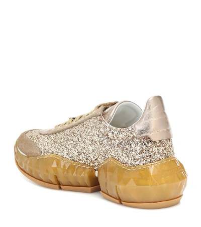 Shop Jimmy Choo Diamond/f Glitter And Leather Sneakers In Gold