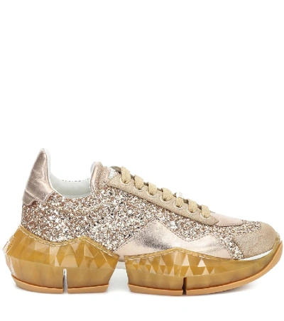 Shop Jimmy Choo Diamond/f Glitter And Leather Sneakers In Gold