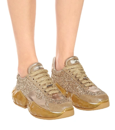 Shop Jimmy Choo Diamond/f Glitter And Leather Sneakers In Gold