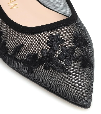 Shop Stuart Weitzman Tasha Embroidered Mesh Ballet Flats In Black