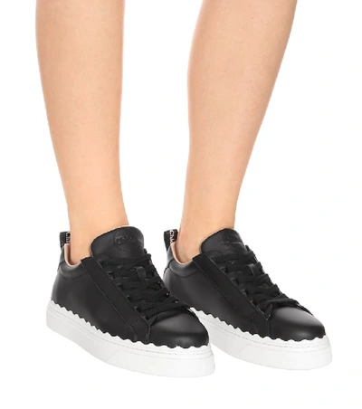 Shop Chloé Lauren Leather Sneakers In Black