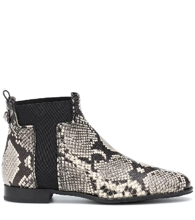 Shop Tod's Snake-effect Leather Ankle Boots In Grey