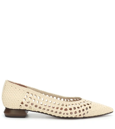 Shop Souliers Martinez Illetes 30 Woven Leather Ballet Flats In Beige