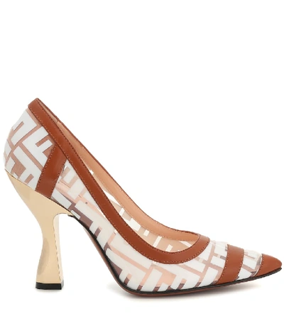 Shop Fendi Colibrì Printed Pu Pumps In Brown