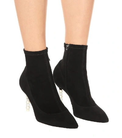 Shop Sophia Webster Coco Embellished Suede Ankle Boots In Black