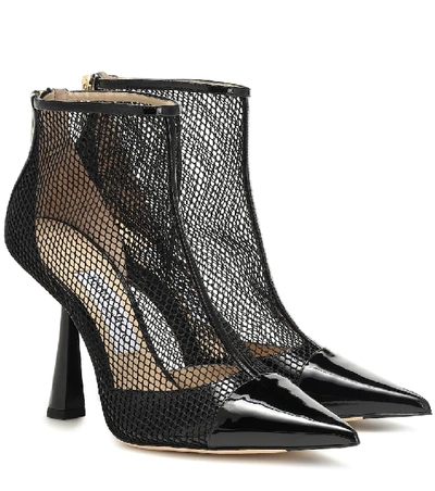 Shop Jimmy Choo Kix 100 Leather And Mesh Ankle Boots In Black