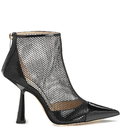 Shop Jimmy Choo Kix 100 Leather And Mesh Ankle Boots In Black