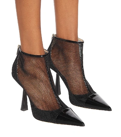 Shop Jimmy Choo Kix 100 Leather And Mesh Ankle Boots In Black