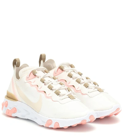 Nike React Element 55 Neoprene, Faux Leather And Mesh Sneakers In Beige