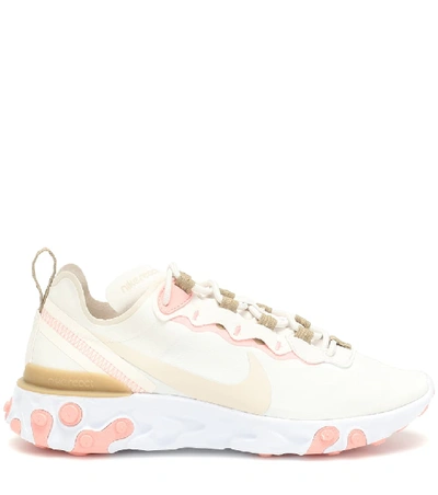 Nike React Element 55 Neoprene, Faux Leather And Mesh Sneakers In Beige